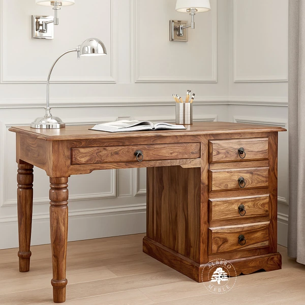 Tradycyjne kolonialne biurko z litego drewna palisander