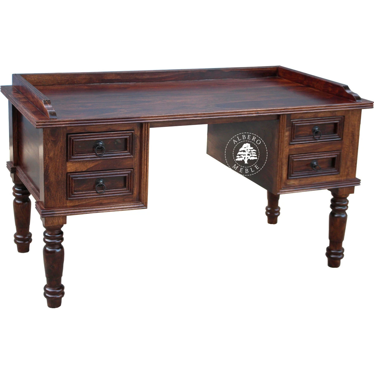 Stylowe biurko drewniane z drewna litego na toczonych nogach