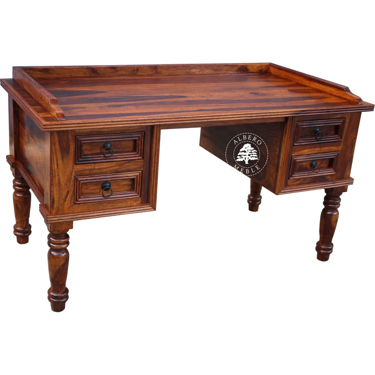 Stylowe biurko drewniane z drewna litego na toczonych nogach