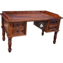 Stylowe biurko drewniane z drewna litego na toczonych nogach