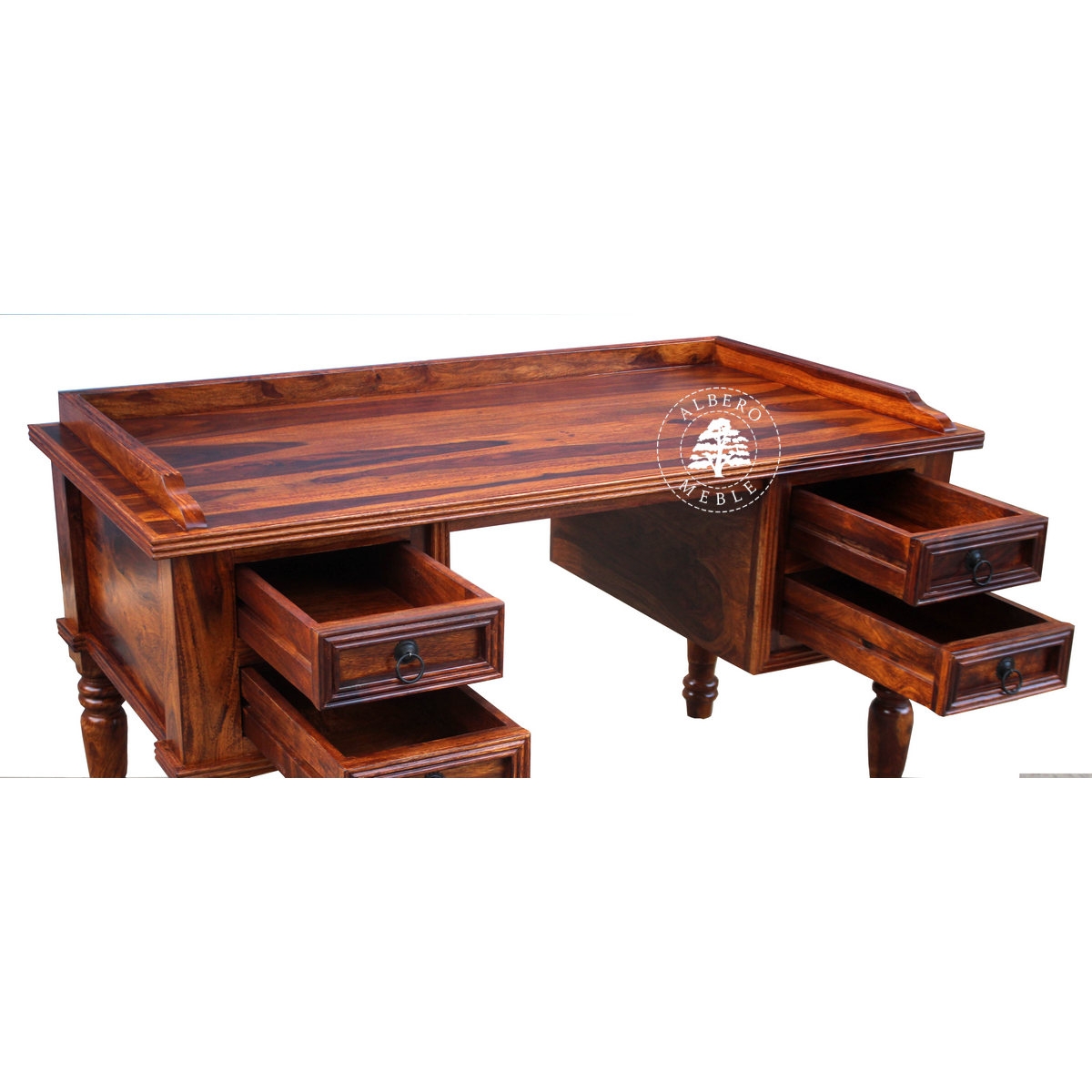 Stylowe biurko drewniane z drewna litego na toczonych nogach