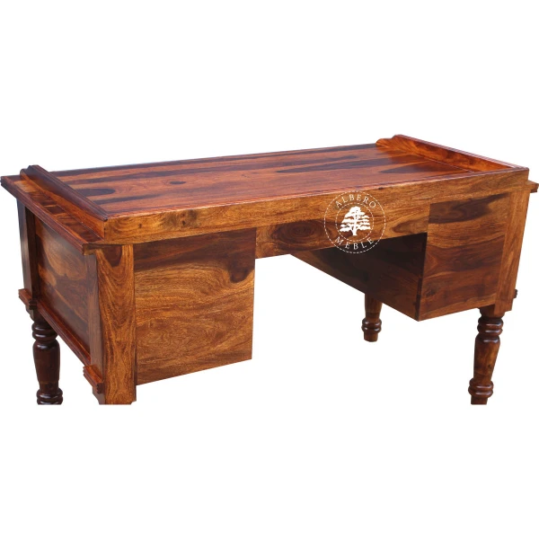 Stylowe biurko drewniane z drewna litego na toczonych nogach