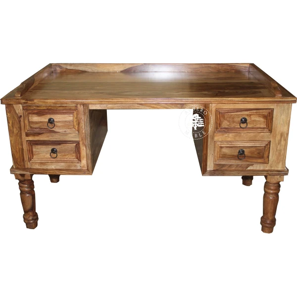 Stylowe biurko drewniane z drewna litego na toczonych nogach