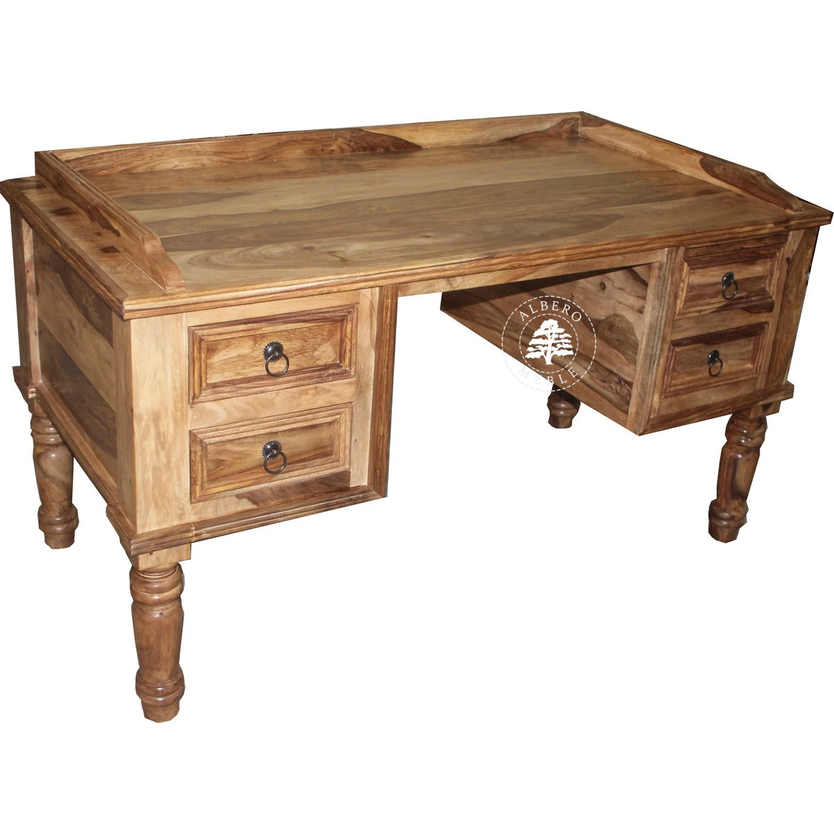 Stylowe biurko drewniane z drewna litego na toczonych nogach