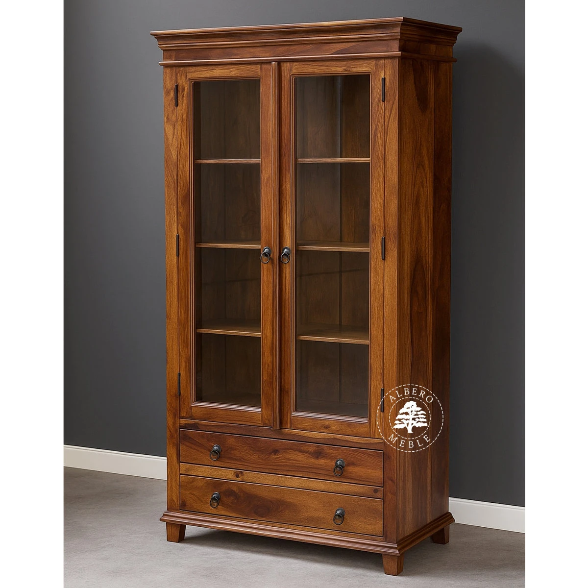 Stylowa Dwudrzwiowa Witryna Drewniana na Nóżkach