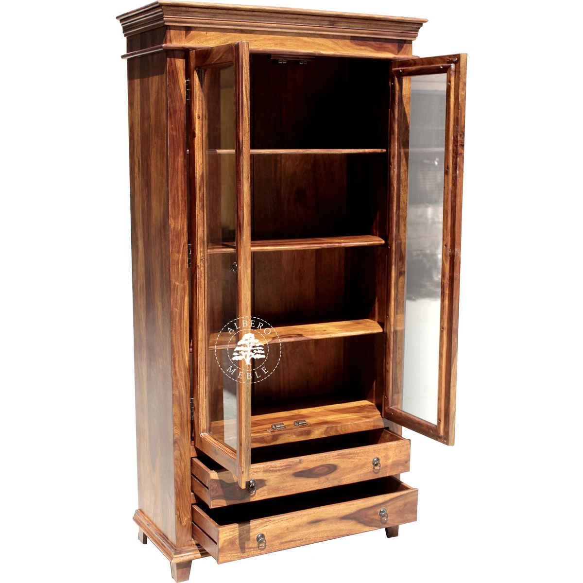 Stylowa Dwudrzwiowa Witryna Drewniana na Nóżkach