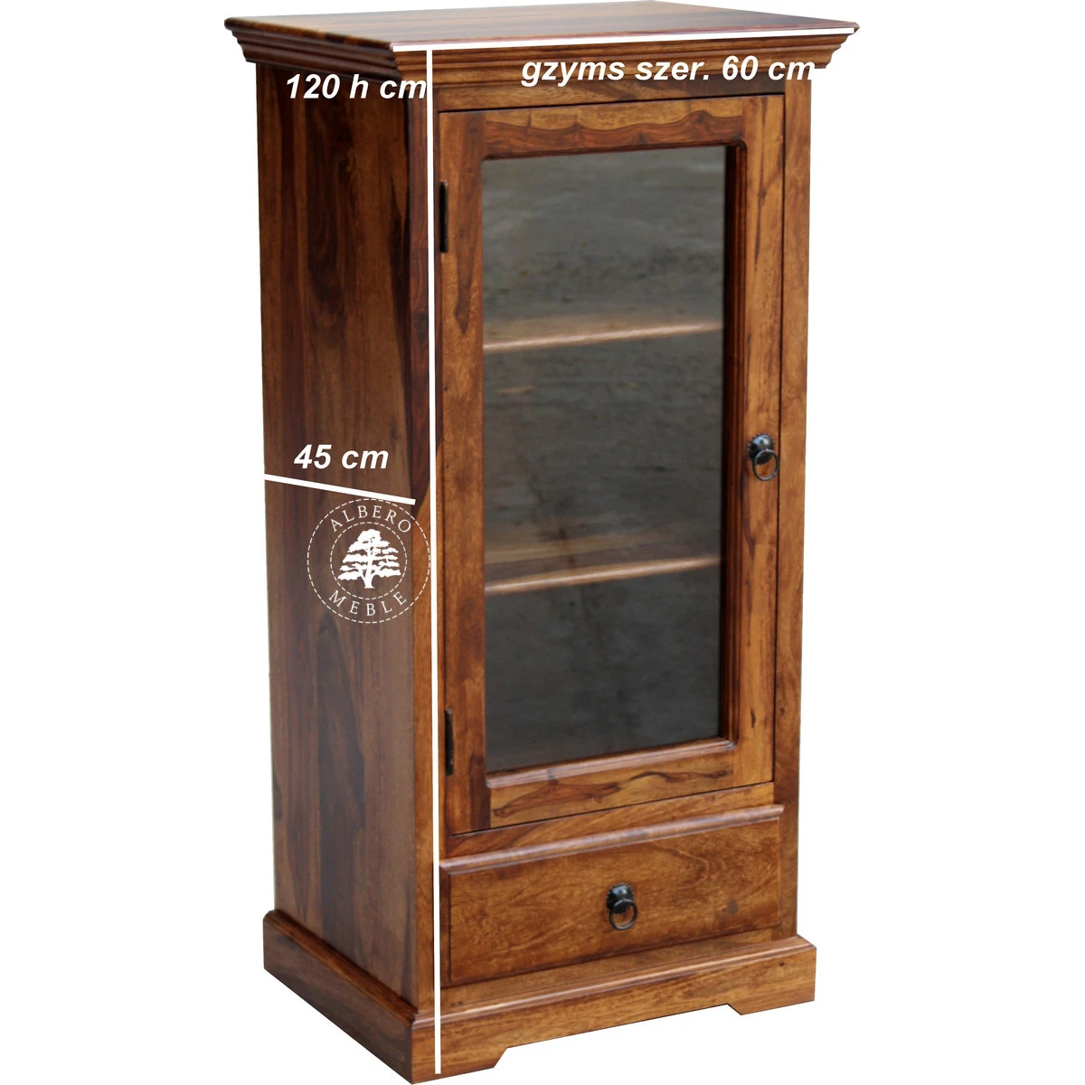 Klasyczna niska witryna z drewna do jadalni