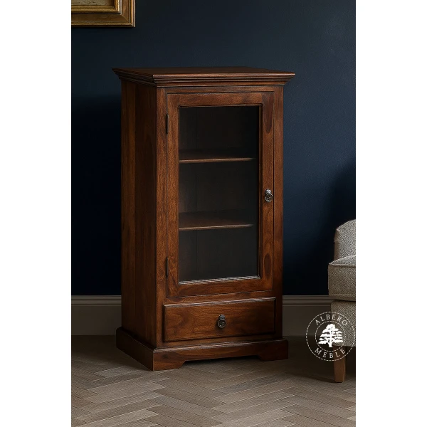 Klasyczna niska witryna z drewna do jadalni