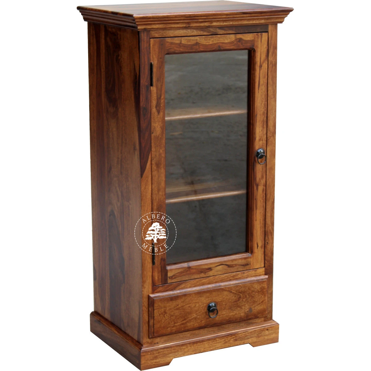 Klasyczna niska witryna z drewna do jadalni