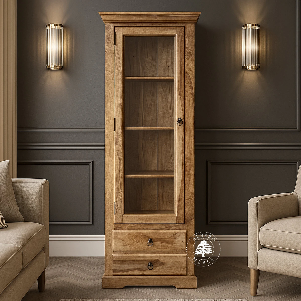 Witryna drewniana jednodrzwiowa klasyczna prawostronna