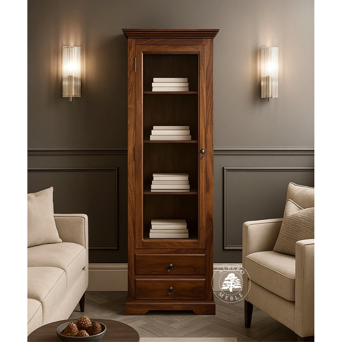 Witryna drewniana jednodrzwiowa klasyczna prawostronna