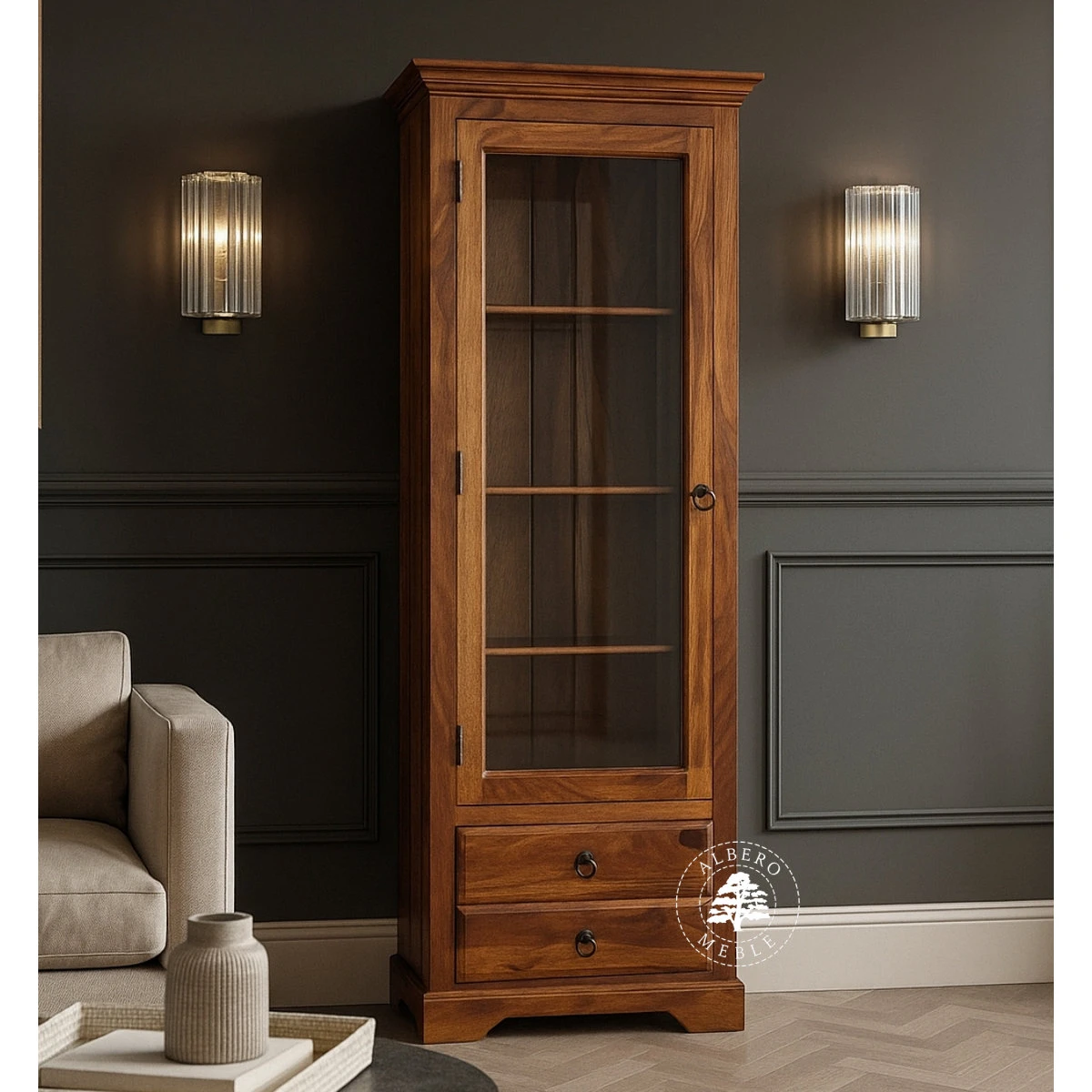 Witryna drewniana jednodrzwiowa klasyczna prawostronna