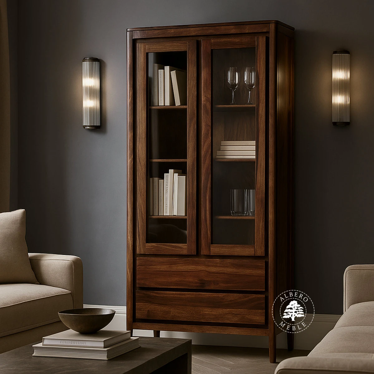 Witryna CITY z naturalnego drewna palisandrowego