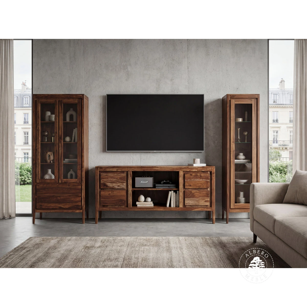 Witryna CITY z naturalnego drewna palisandrowego