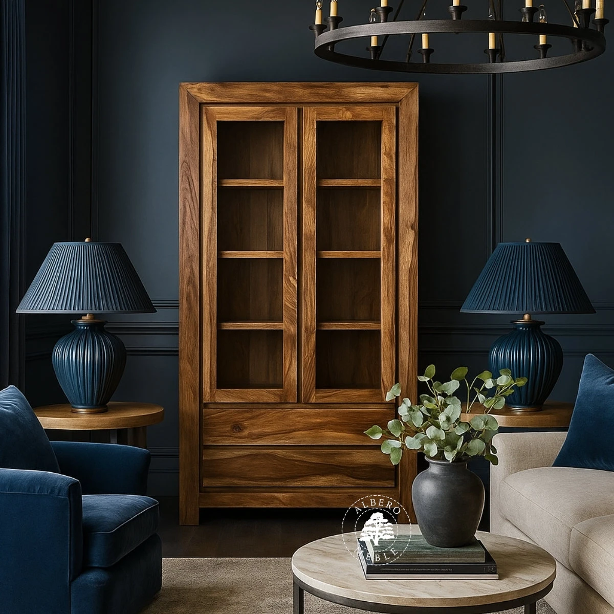 Witryna z drewna litego nowoczesna dwudrzwiowa