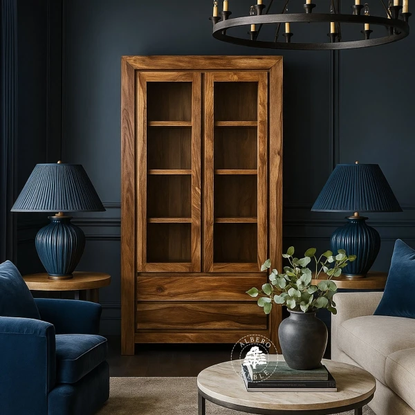 Witryna z drewna litego nowoczesna dwudrzwiowa