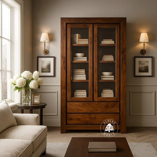 Witryna z drewna litego nowoczesna dwudrzwiowa