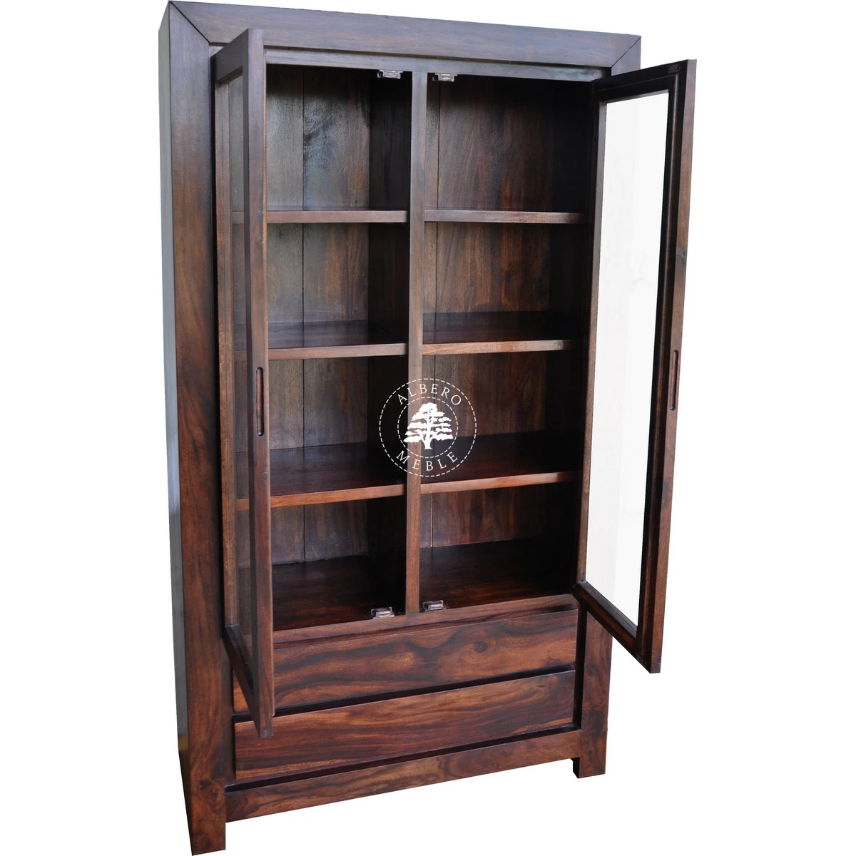 Witryna z drewna litego nowoczesna dwudrzwiowa