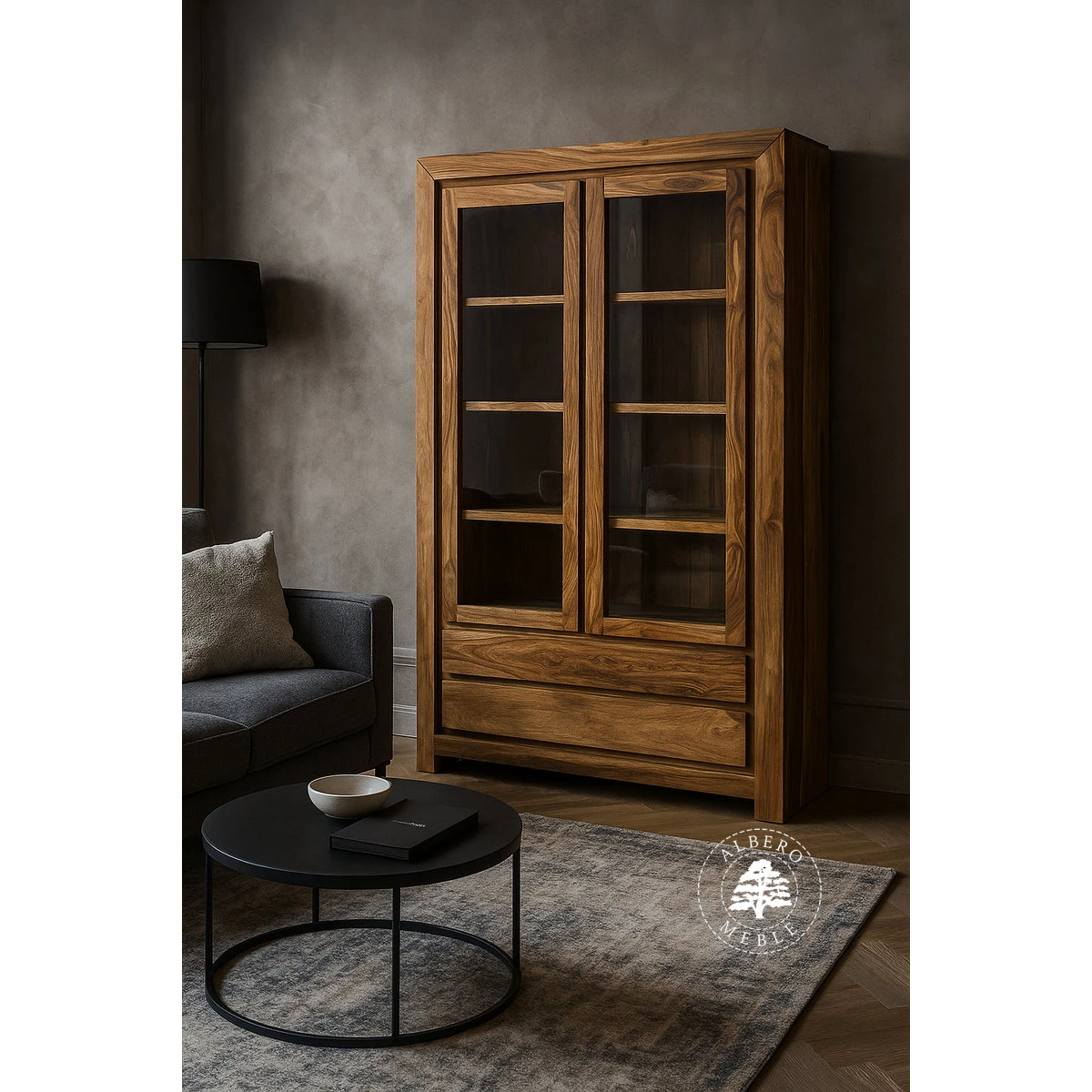 Witryna z drewna litego nowoczesna dwudrzwiowa