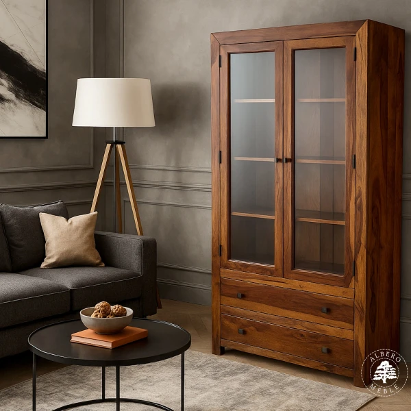 Podwójna witryna Modern Cube z drewna z szufladami