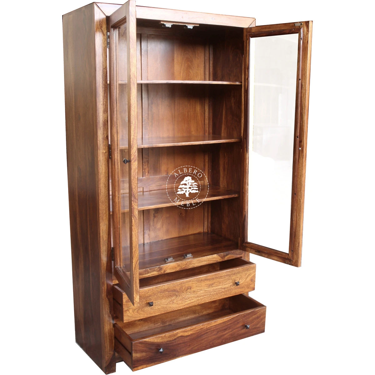 Podwójna witryna Modern Cube z drewna z szufladami