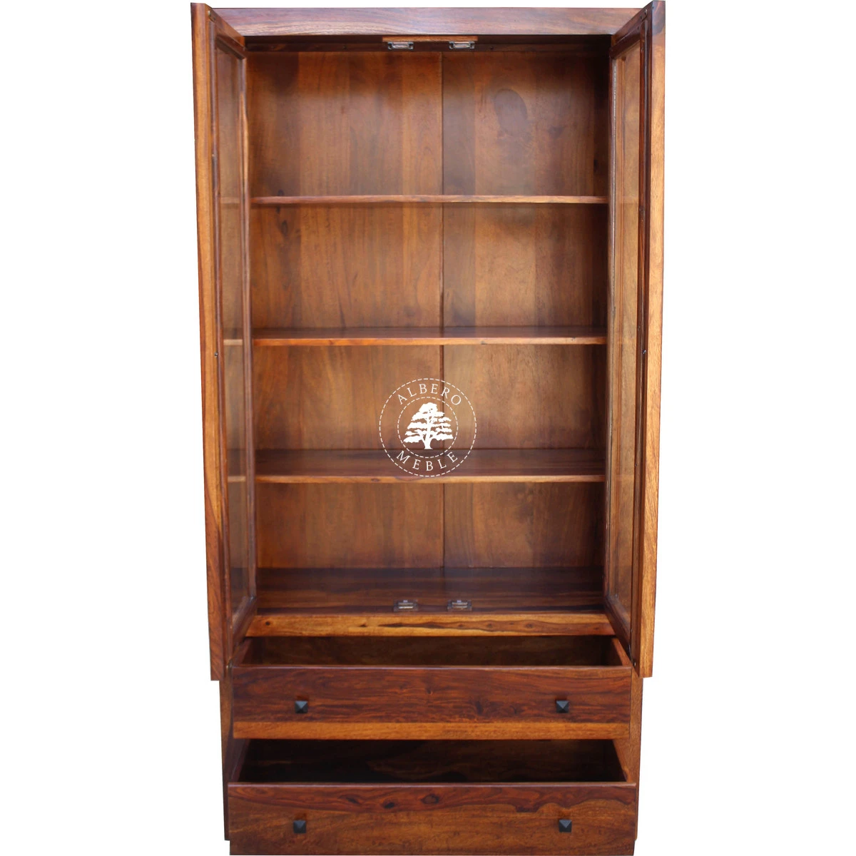 Podwójna witryna Modern Cube z drewna z szufladami