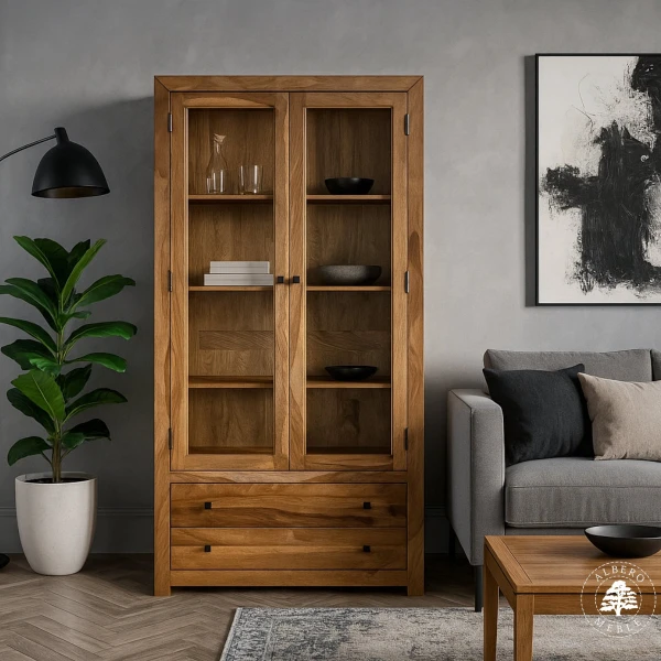 Podwójna witryna Modern Cube z drewna z szufladami