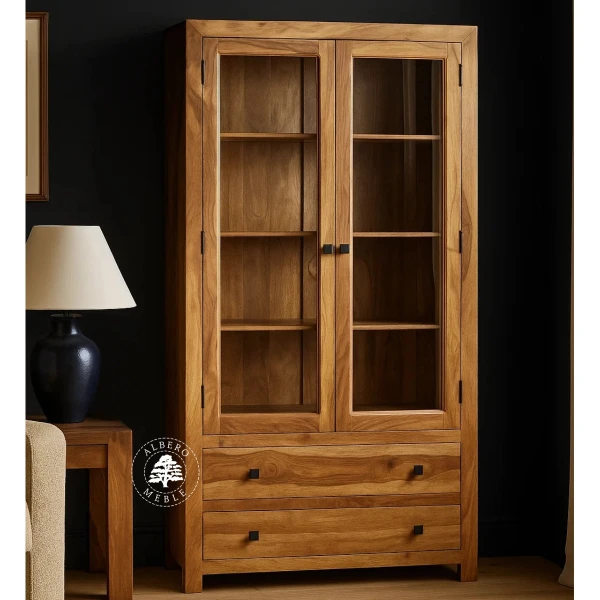 Podwójna witryna Modern Cube z drewna z szufladami