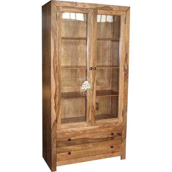 Podwójna witryna Modern Cube z drewna z szufladami