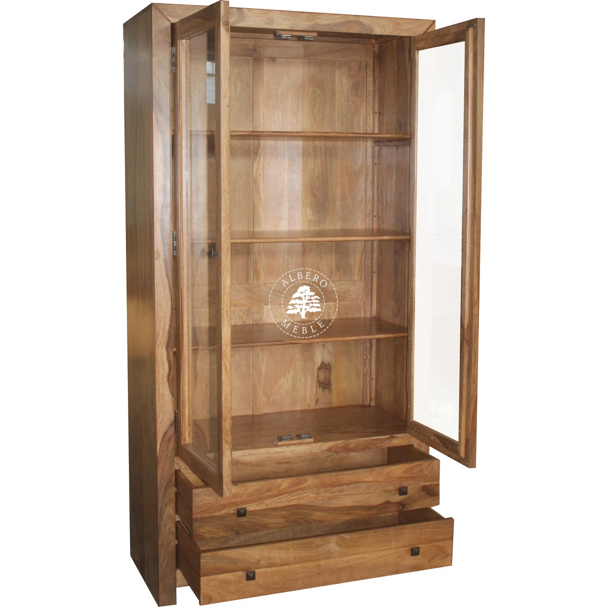 Podwójna witryna Modern Cube z drewna z szufladami