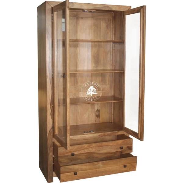 Podwójna witryna Modern Cube z drewna z szufladami