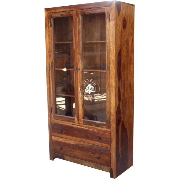 Podwójna witryna Modern Cube z drewna z szufladami