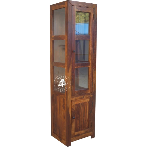 Wąska Przeszklona Drewniana Witryna w Minimalistycznym Styl