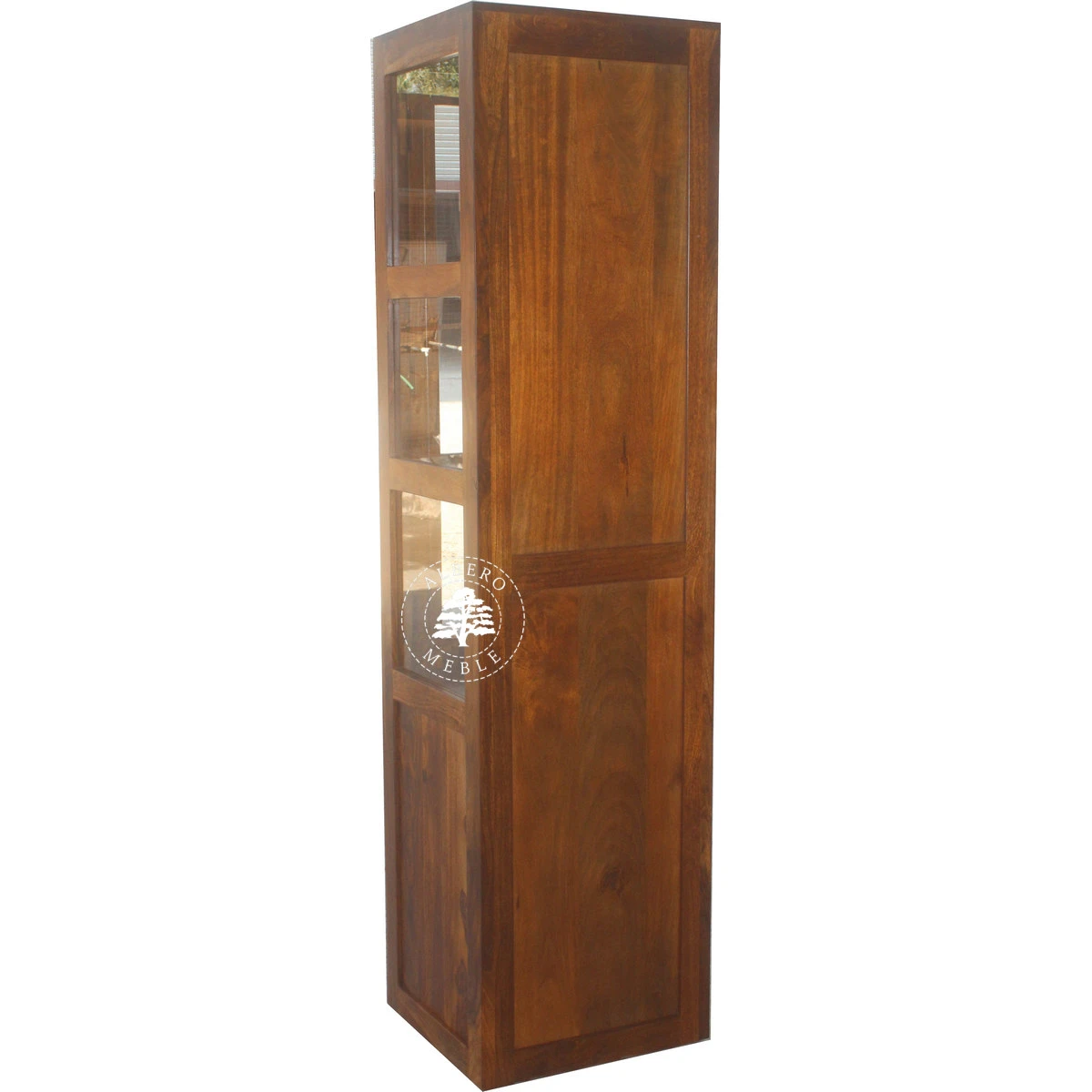 Wąska Przeszklona Drewniana Witryna w Minimalistycznym Styl