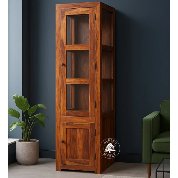 Wąska Przeszklona Drewniana Witryna w Minimalistycznym Styl