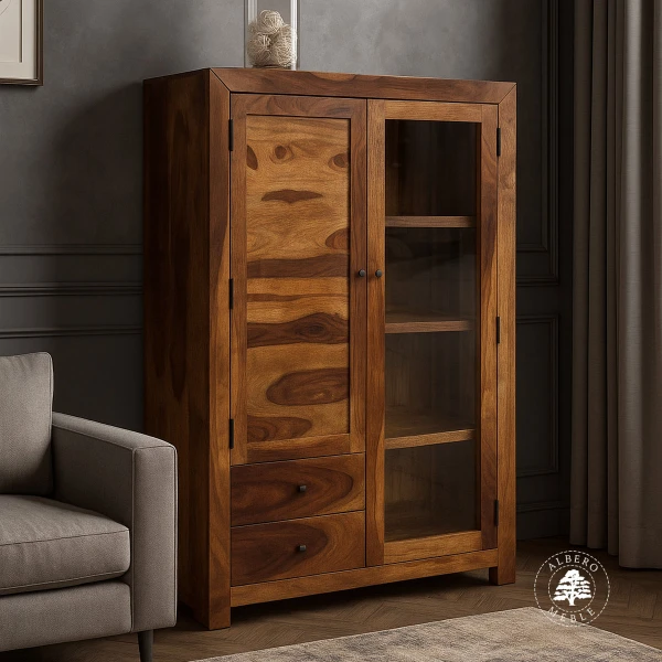 Szeroki kredens Modern Cube wykonany z drewna litego