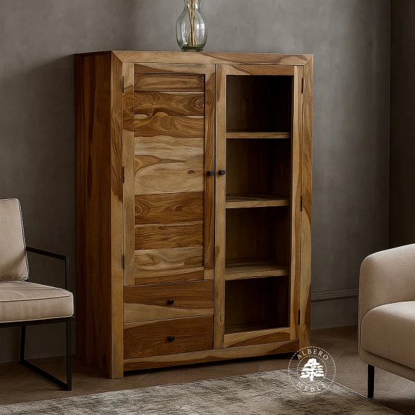 Szeroki kredens Modern Cube wykonany z drewna litego