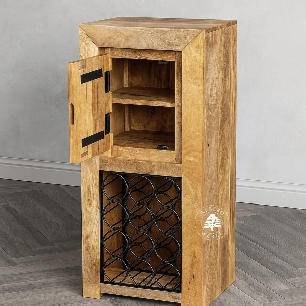 Nowoczesna szafka na wino z drewna mango