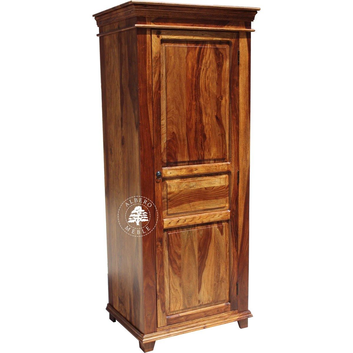 Tradycyjna jednodrzwiowa szafa wykonana z litego drewna pali