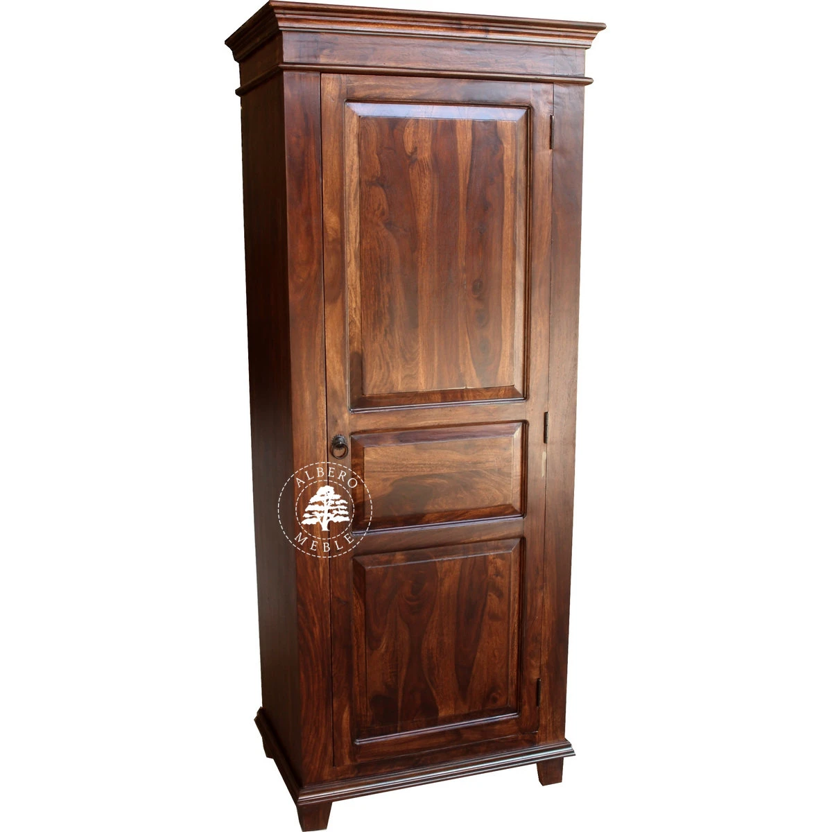 Tradycyjna jednodrzwiowa szafa wykonana z litego drewna pali