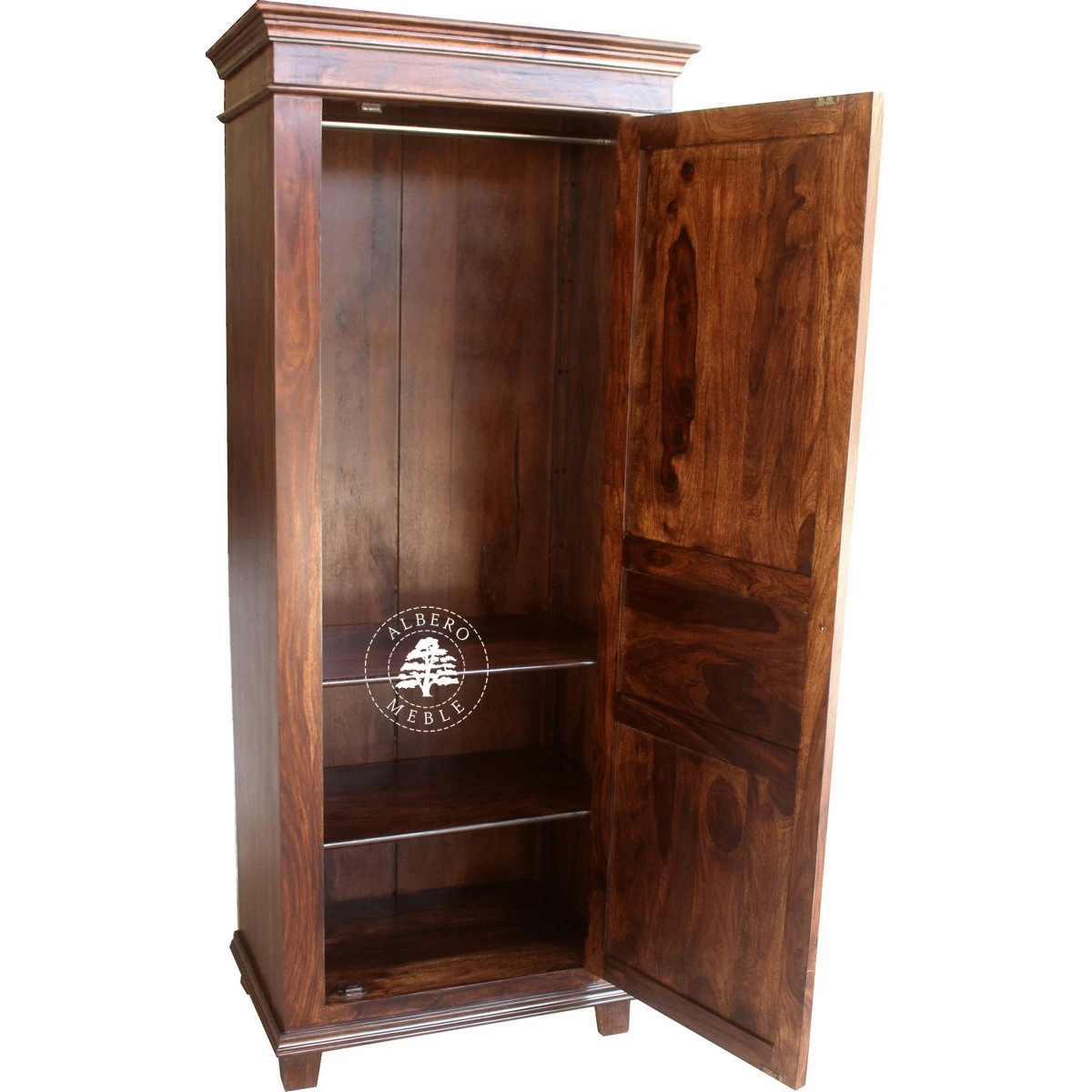 Tradycyjna jednodrzwiowa szafa wykonana z litego drewna pali