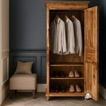 Tradycyjna jednodrzwiowa szafa wykonana z litego drewna pali