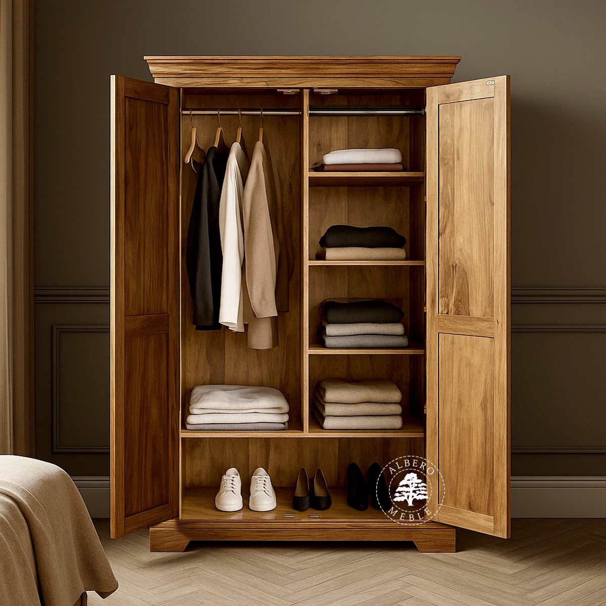 Wolnostojąca Drewniana Szafa w Stylu Kolonialnym