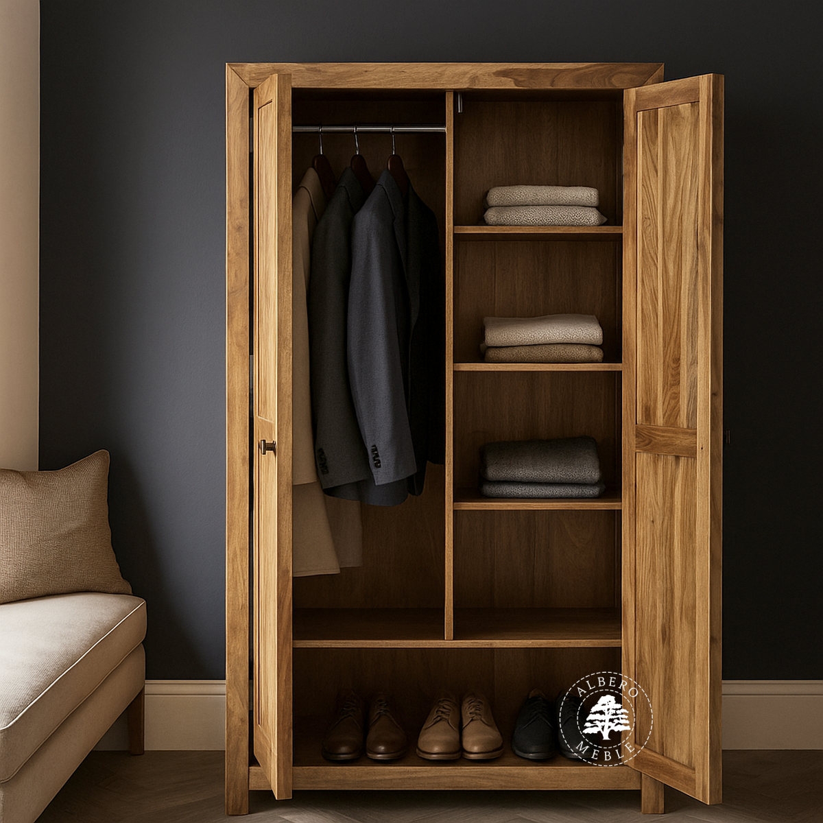 Prosta Szafa z Litego Drewna w Nowoczesnym, Minimalistycznym