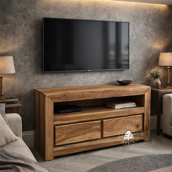 Drewniana szafka RTV z dwiema szufladami