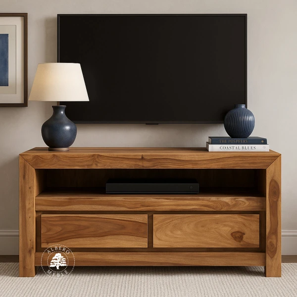 Drewniana szafka RTV z dwiema szufladami