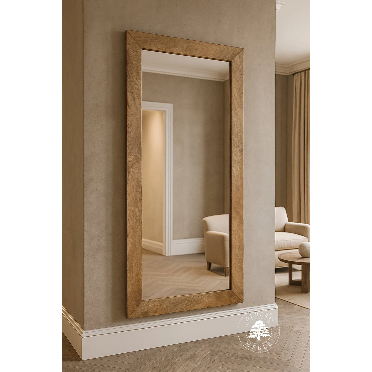 Lustro w prostej ramie z litego drewna mango