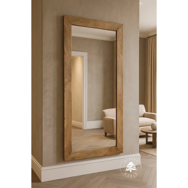 Lustro w prostej ramie z litego drewna mango