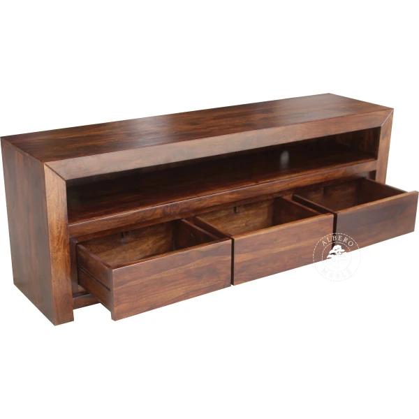 Drewniana niska szafka telewizyjna z szufladami