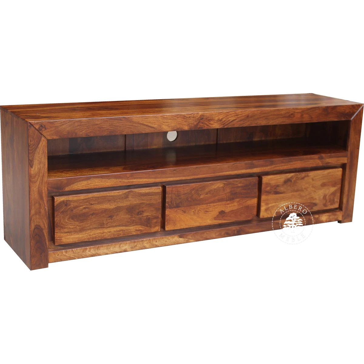 Drewniana niska szafka telewizyjna z szufladami